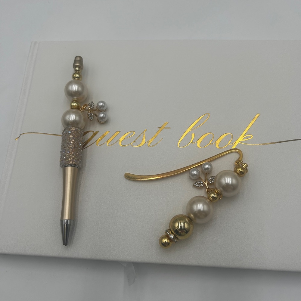 Elegant Gold and Pearl pen and bookmark Set in gift box